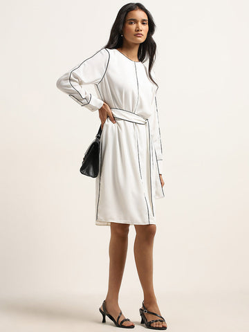 Wardrobe Ivory A-Line Dress with Belt