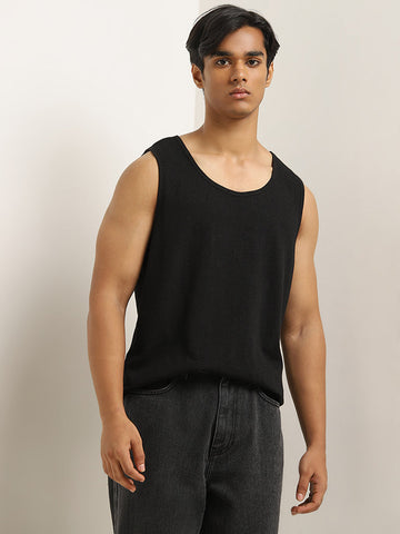 Nuon Black Textured Slim-Fit Cotton T-Shirt