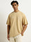 Nuon Light Mustard Text Design Relaxed-Fit Cotton T-Shirt