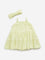 HOP Baby Lime Embroidered Tiered Cotton Dress & Headband