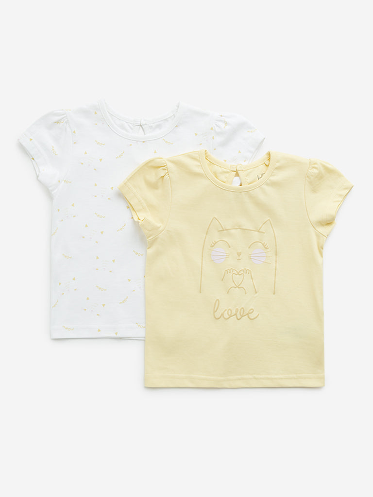 HOP Baby Yellow Printed Cotton T-Shirts - Pack of 2