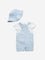 HOP Baby Blue Dungarees with Cotton T-Shirt and Bucket Hat Set