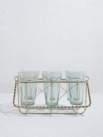 Westside Home Gold Chai Caddy with Six Glasses