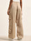 Nuon Beige Cargo-Style High-Rise Cotton Blend Trousers