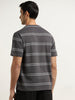 WES Lounge Dark Grey Striped Design Relaxed-Fit T-Shirt