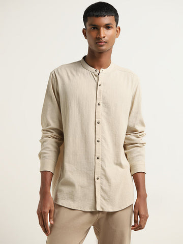 ETA Beige Crinkle Textured Resort-Fit Cotton Shirt