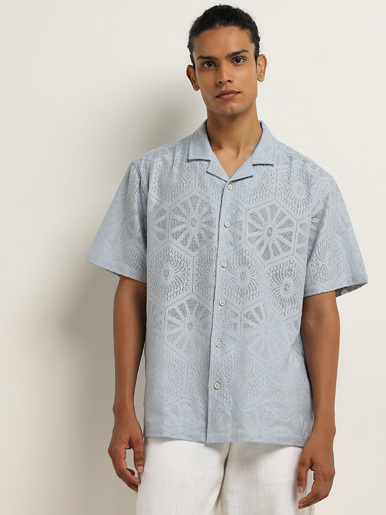 ETA Light Blue Relaxed-Fit Cotton Blend Shirt