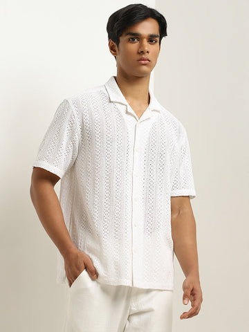 ETA White Crochet Design Relaxed-Fit Cotton Shirt