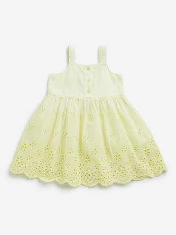 HOP Baby Lime Schiffli Ombre-Finish A-Line Cotton Dress