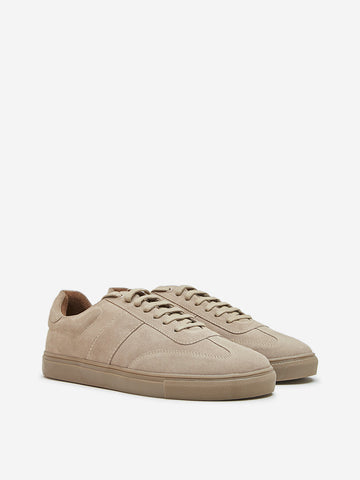 SOLEPLAY Beige Faux Suede Lace-Up Sneakers