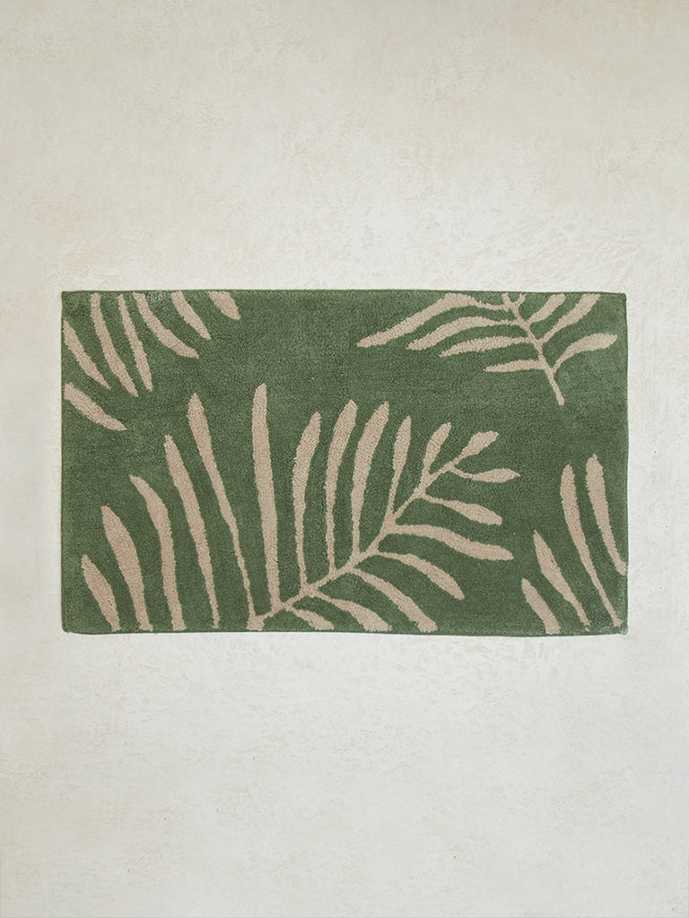 Westside Home Dark Green Leaf Printed Bathmat