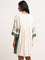 LOV Off-White Embroidered A-Line Blended Linen Dress