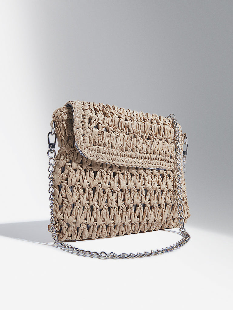 Studiowest Beige Woven-Textured Sling Bag