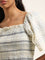 Bombay Paisley Ivory Checks Design Smocked Cotton Top