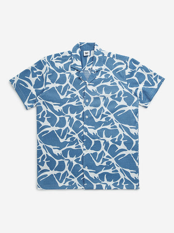 Y&F Kids Blue Abstract Printed Resort-Fit Shirt