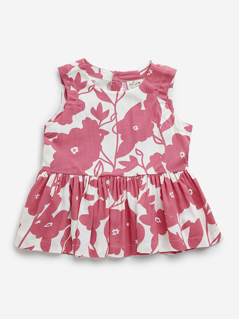 Utsa Kids Pink Floral Print Peplum Top - (2 -8yrs)