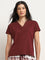 Wunderlove Maroon Solid V-Neck Cotton Top