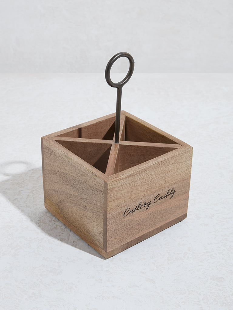 Westside Home Light Brown Wooden Cutlery Caddy