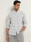 WES Casuals White Checkered Slim-Fit Cotton Shirt