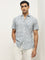 WES Casuals Dusty Blue Floral Pattern Slim-Fit Cotton Shirt