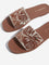 LUNA BLU Tan Leaf Design Knitted Slides