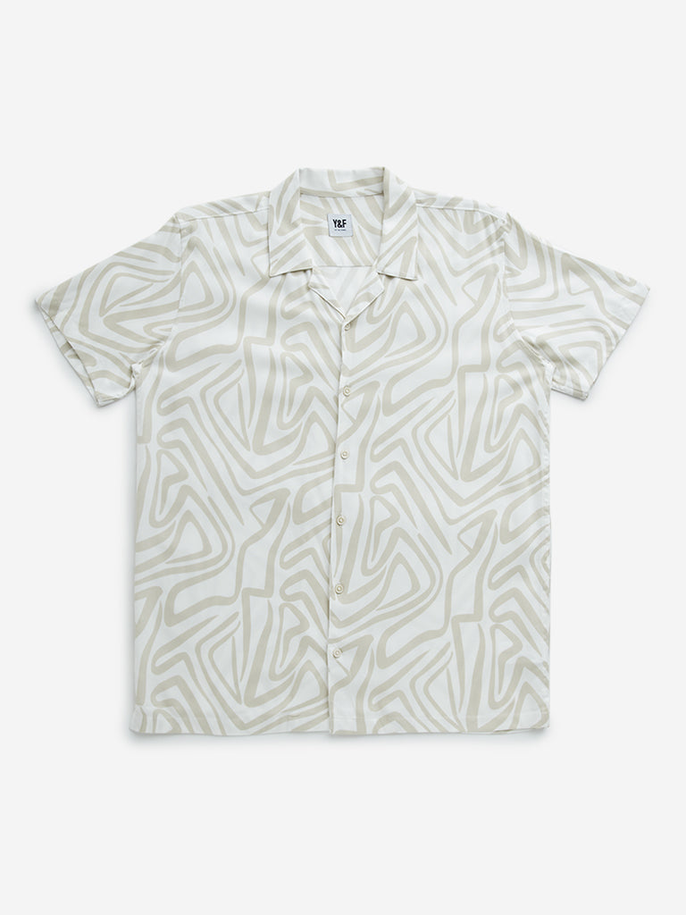 Y&F Kids Beige Abstract Print Resort-Fit Shirt