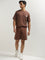 Studiofit Brown Text Pattern Relaxed-Fit T-Shirt