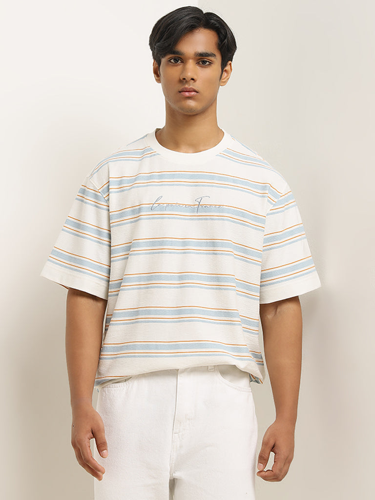 Nuon Blue Stripe Printed Relaxed-Fit T-Shirt