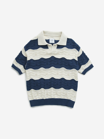 HOP Kids Navy Knit-Textured Collared T-Shirt