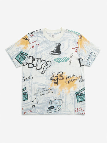 Y&F Kids Multicolour Graphic Printed Cotton T-Shirt