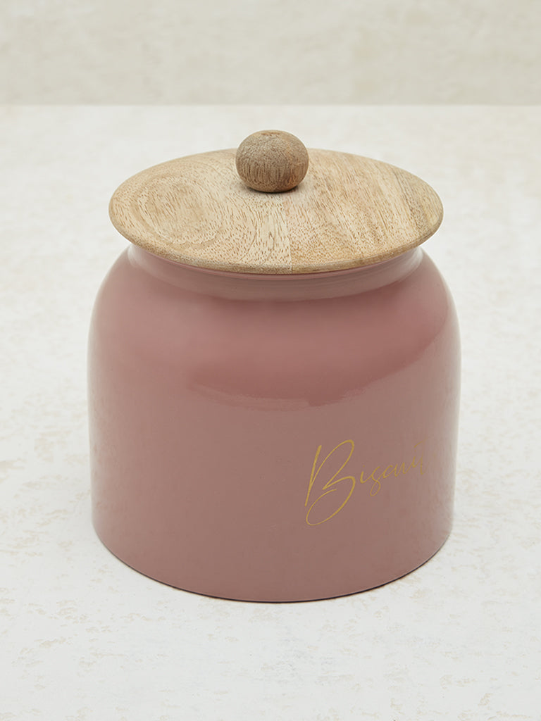 Westside Home Pink Text Design Biscuit Jar with Wooden Lid