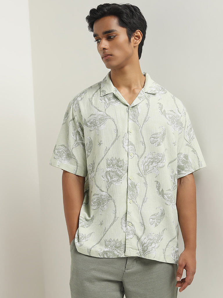 ETA Sage Foliage Printed Relaxed-Fit Cotton Shirt