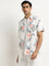 WES Casuals White Floral Printed Slim-Fit Cotton Shirt