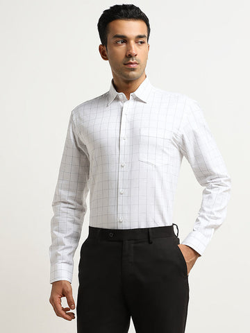 WES Formals White Checkered Relaxed-Fit Cotton Shirt