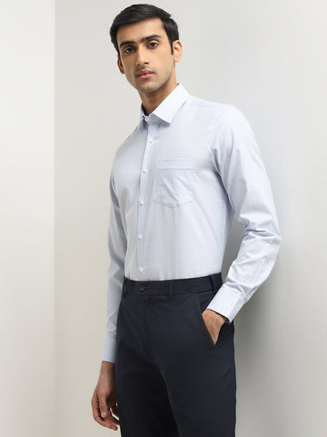 WES Formals Blue Checkered Design Slim-Fit Cotton Shirt