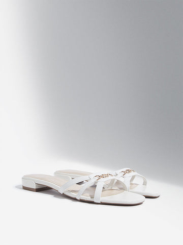 LUNA BLU White Chain Detail Multi-Strap Slides