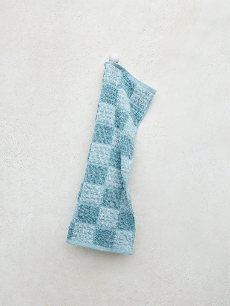 Westside Home Dusty Blue Checkered Design Hand Towel