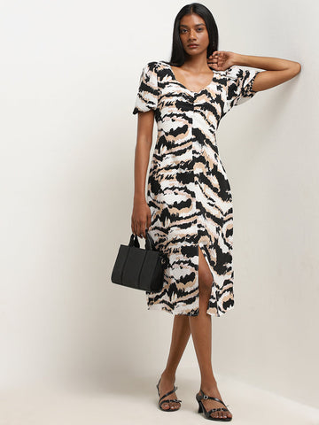 Wardrobe Multicolour Abstract Print A-Line Dress