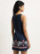 Bombay Paisley Navy Printed Straight Blended Linen Dress