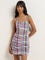 Nuon Multicolour Checkered Ruched Bodycon Cotton Dress