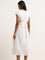 LOV White Floral Embroidered A-Line Cotton Dress