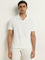 WES Casuals White Knitted Relaxed-Fit Cotton Polo T-Shirt