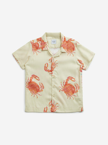 HOP Kids Peach & Yellow Crab Printed Shirt