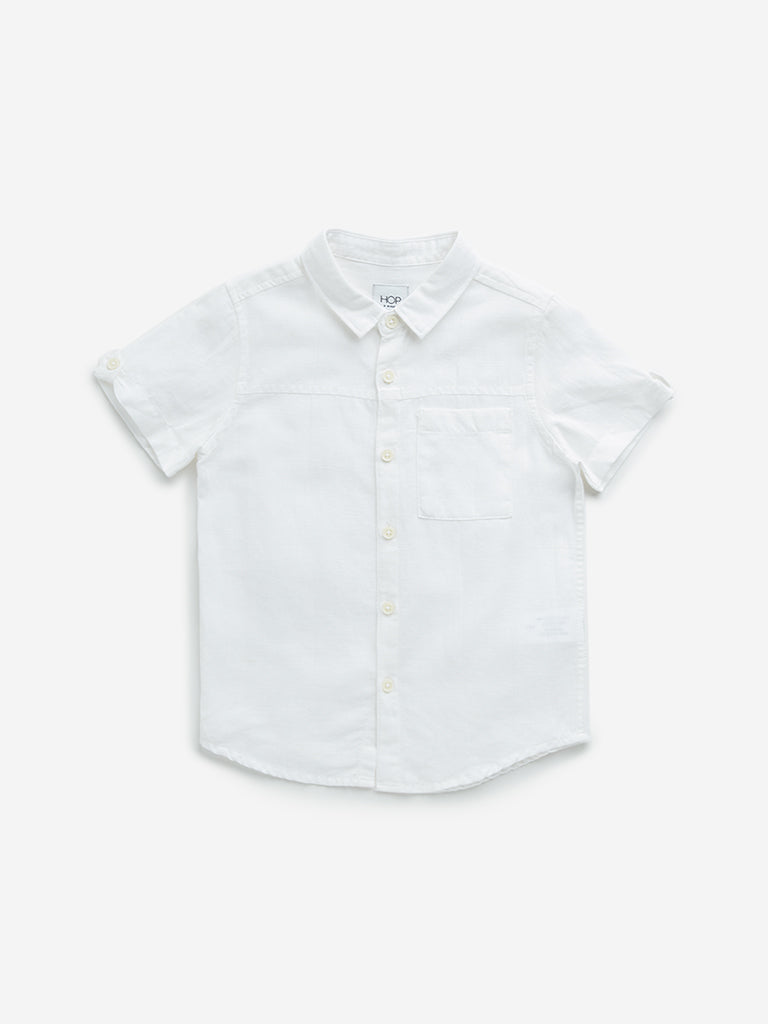 HOP Kids White Blended Linen Shirt