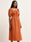 LOV Rust Smocked A-Line Cotton Dress