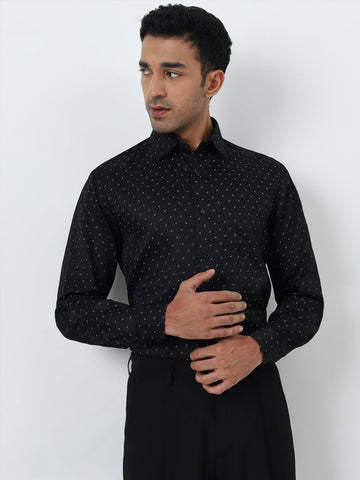 WES Formals Black Polka Dots Design Relaxed-Fit Shirt