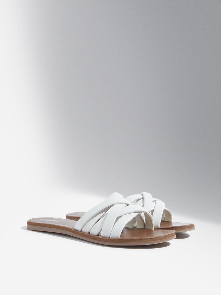 LUNA BLU White Criss-Cross Multi-Strap Slides