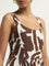 LOV Brown Abstract Printed Tiered Dress