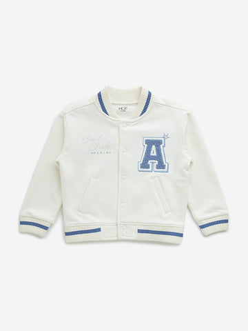 HOP Kids Off-White Text Embroidered Jacket