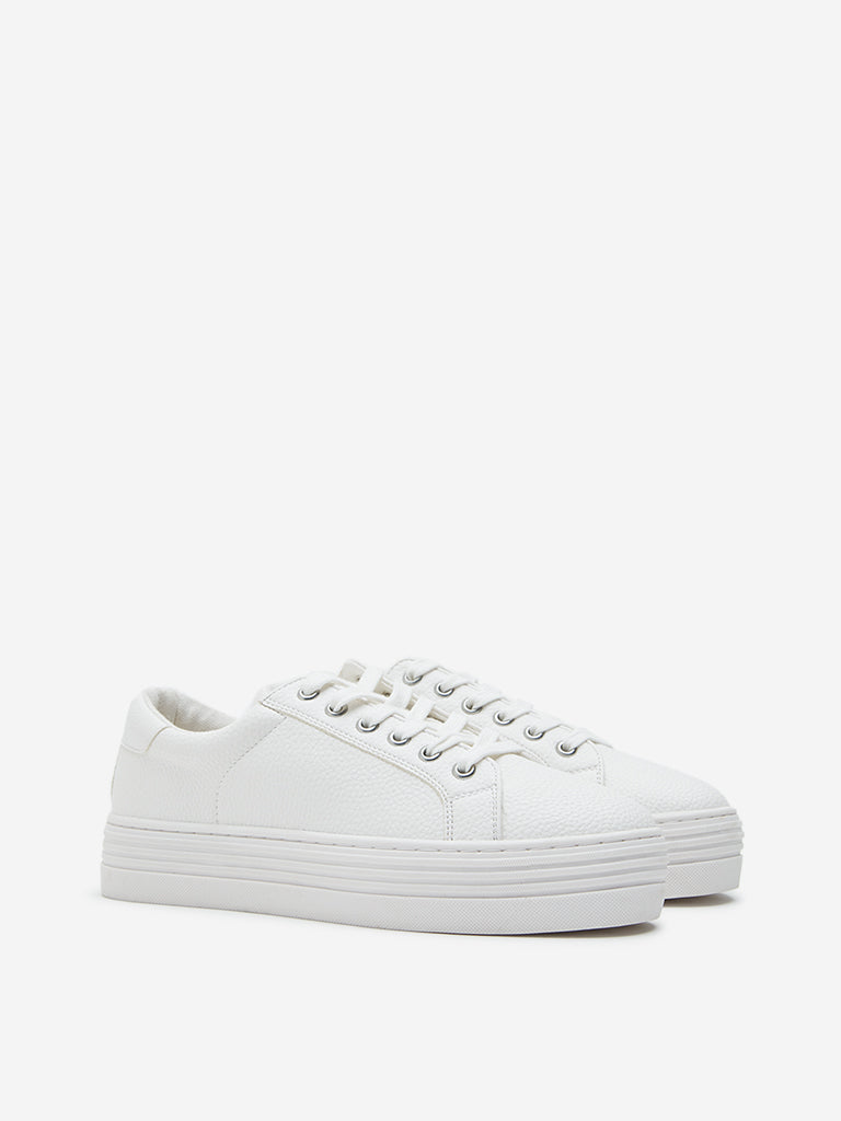 LUNA BLU White Textured Lace-Up Sneakers